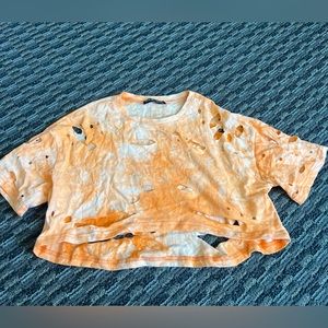 Orange Tie Dye Distressed Crop Shirt Size Small